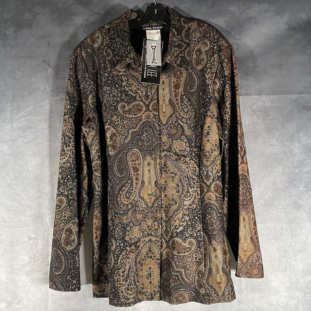 Lara Lee Paisley All Over Print Button long Sleeve Shirt Size 16 Made In Canada